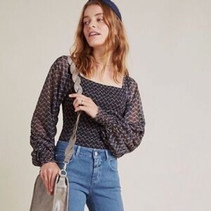 Anthropologie Rouen Smocked Sheer Long
Sleeve Blouse - NWT